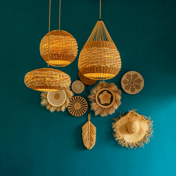 Palma 1-Light Two Tone Natural Woven Globe Pendant Light