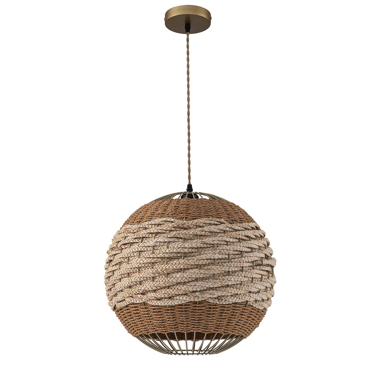 Palma 1-Light Two Tone Natural Woven Globe Pendant Light