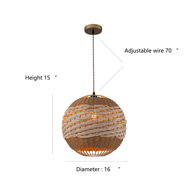 Palma 1-Light Two Tone Natural Woven Globe Pendant Light