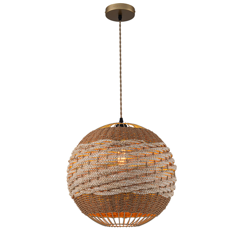 Palma 1-Light Two Tone Natural Woven Globe Pendant Light