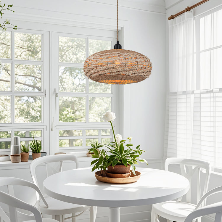 Palma 1-Light Two Tone Natural Woven Oval Pendant Light