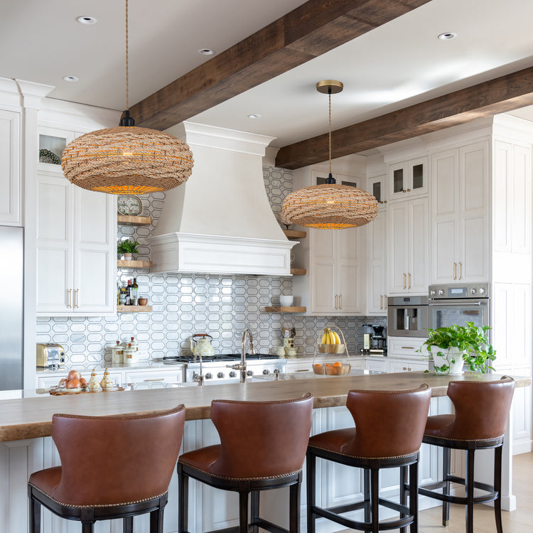 Palma 1-Light Two Tone Natural Woven Oval Pendant Light