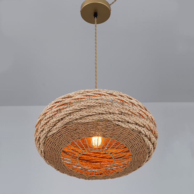 Palma 1-Light Two Tone Natural Woven Oval Pendant Light