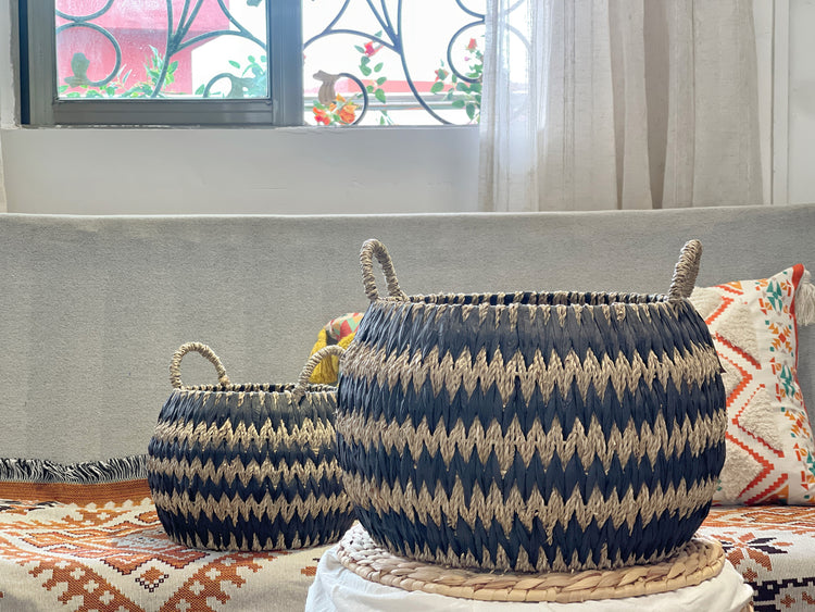 ELE LIGHT & DECOR Woven Seagrass Storage Basket With Handles Set of 2