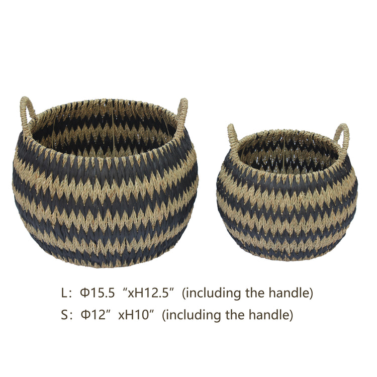 ELE LIGHT & DECOR Woven Seagrass Storage Basket With Handles Set of 2