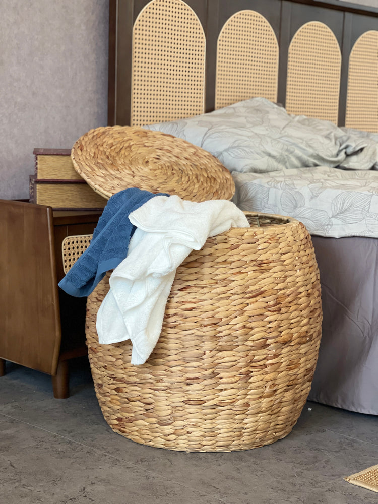 ELE LIGHT & DECOR Multipurpose Large Storage Ottoman Basket with Lid/linen
