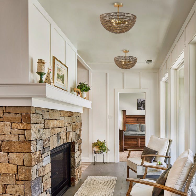 Luna 3-Light Seagrass Semi Flush Mount Coastal Ceiling