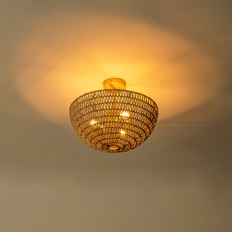 Luna 3-Light Seagrass Semi Flush Mount Coastal Ceiling