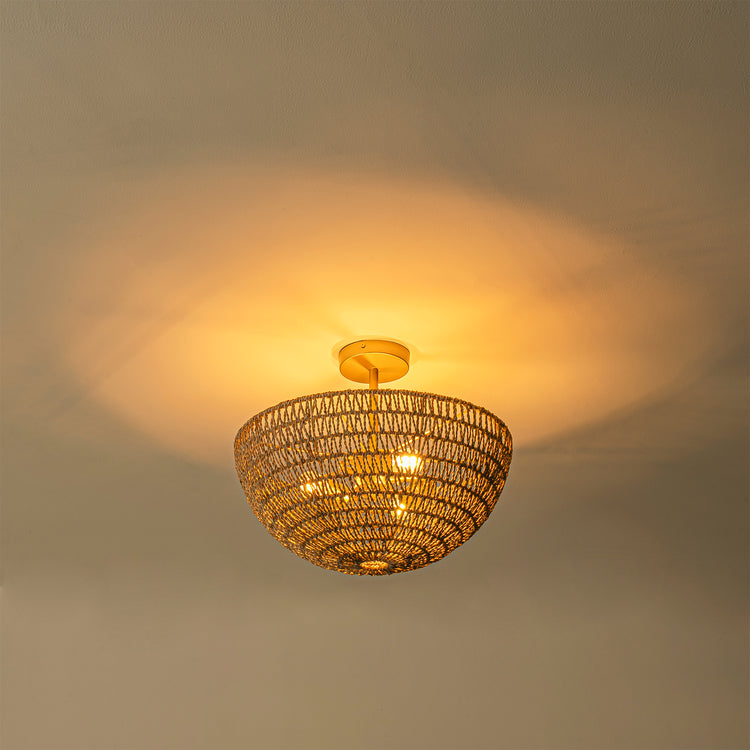 Luna 3-Light Seagrass Semi Flush Mount Coastal Ceiling