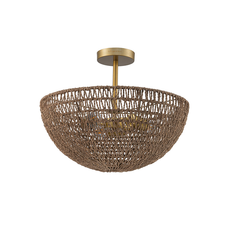 Luna 3-Light Seagrass Semi Flush Mount Coastal Ceiling