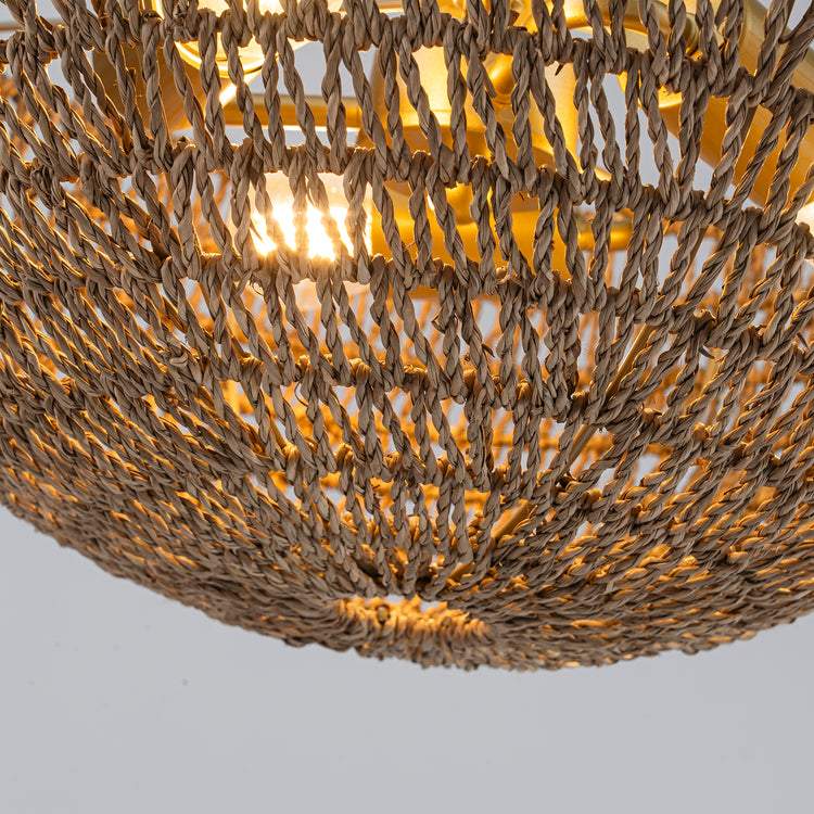 Luna 3-Light Seagrass Semi Flush Mount Coastal Ceiling