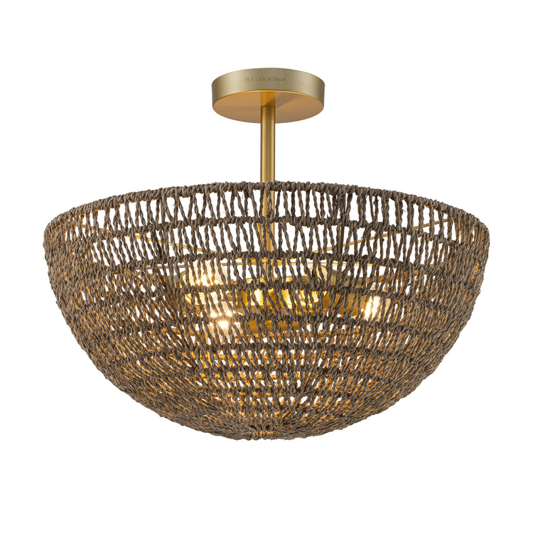 Luna 3-Light Seagrass Semi Flush Mount Coastal Ceiling
