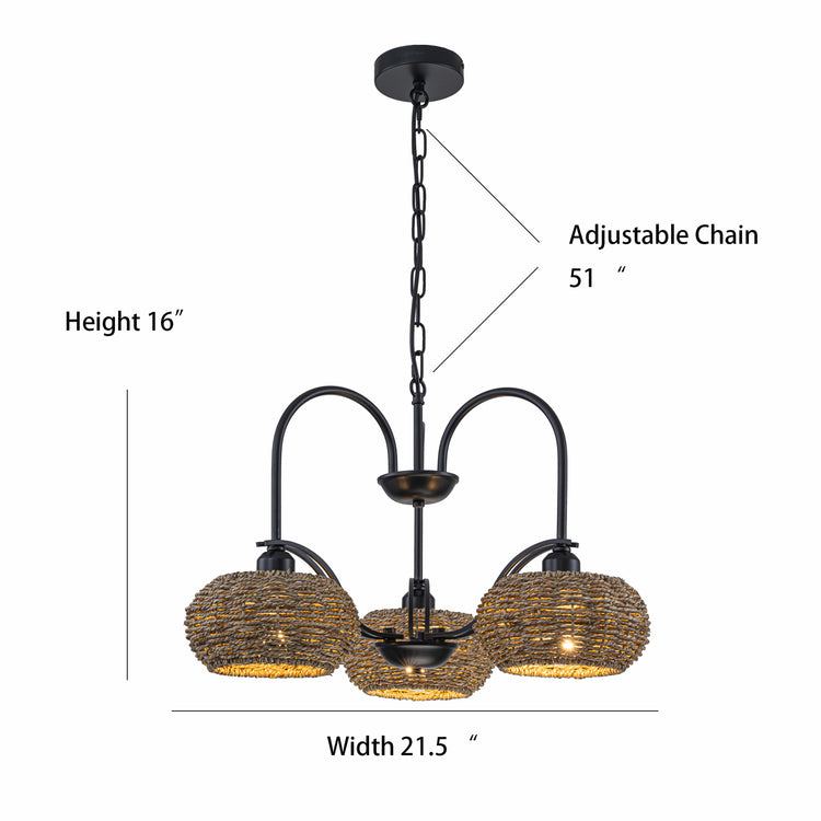 Vesper 3-Light Modern Farmhouse Rustic Chandelier