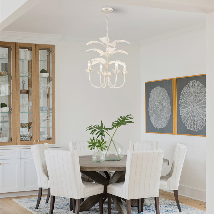 Lana 4-Light Modern Coastal Mini Chandelier Handwoven Rattan Leaf Boho Kitchen Light in White