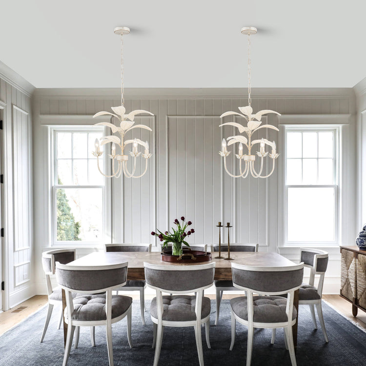 Lana 4-Light Modern Coastal Mini Chandelier Handwoven Rattan Leaf Boho Kitchen Light in White