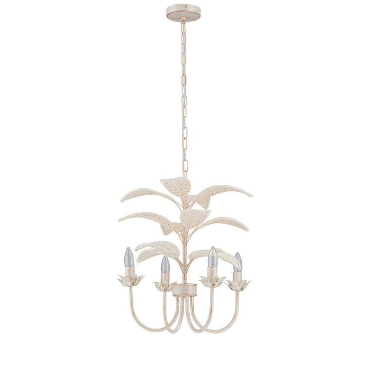 Lana 4-Light Modern Coastal Mini Chandelier Handwoven Rattan Leaf Boho Kitchen Light in White