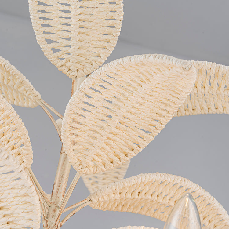 Lana 4-Light Modern Coastal Mini Chandelier Handwoven Rattan Leaf Boho Kitchen Light in White