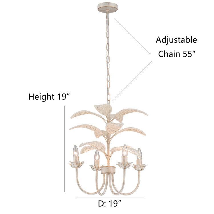 Lana 4-Light Modern Coastal Mini Chandelier Handwoven Rattan Leaf Boho Kitchen Light in White