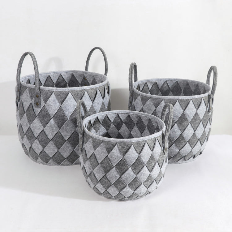 Handwoven Felt Basket Storage with Carry Handles Set of 3