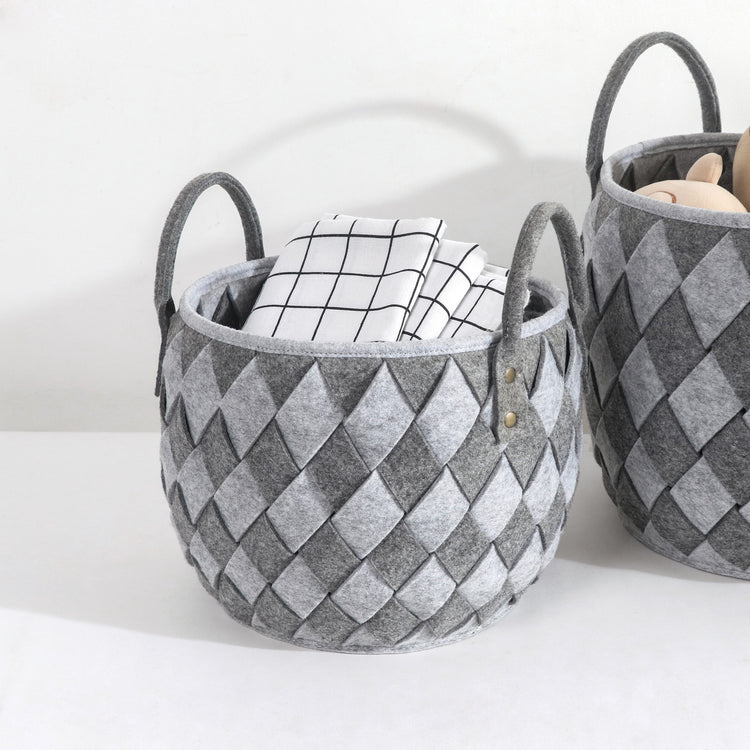 Handwoven Felt Basket Storage with Carry Handles Set of 3