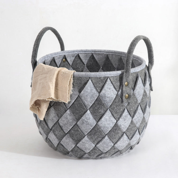 Handwoven Felt Basket Storage with Carry Handles Set of 3