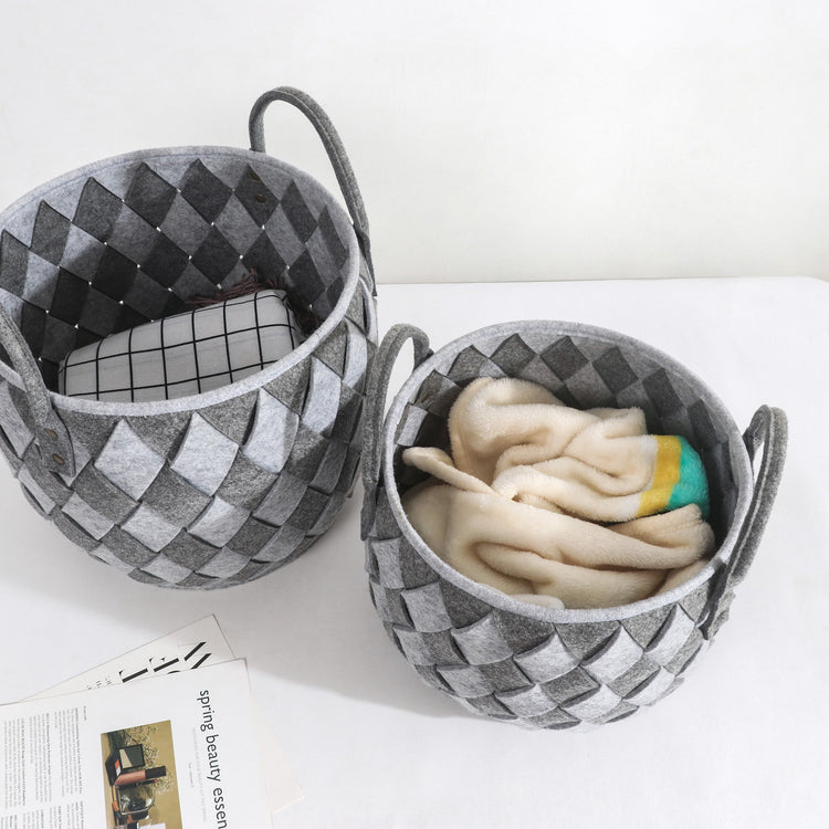 Handwoven Felt Basket Storage with Carry Handles Set of 3