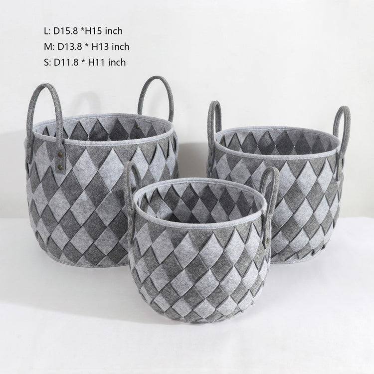 Handwoven Felt Basket Storage with Carry Handles Set of 3