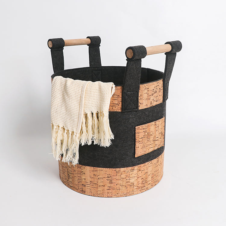 Decorative Storage Basket Bins With Wood Handles Set of 3