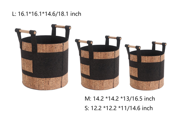 Decorative Storage Basket Bins With Wood Handles Set of 3