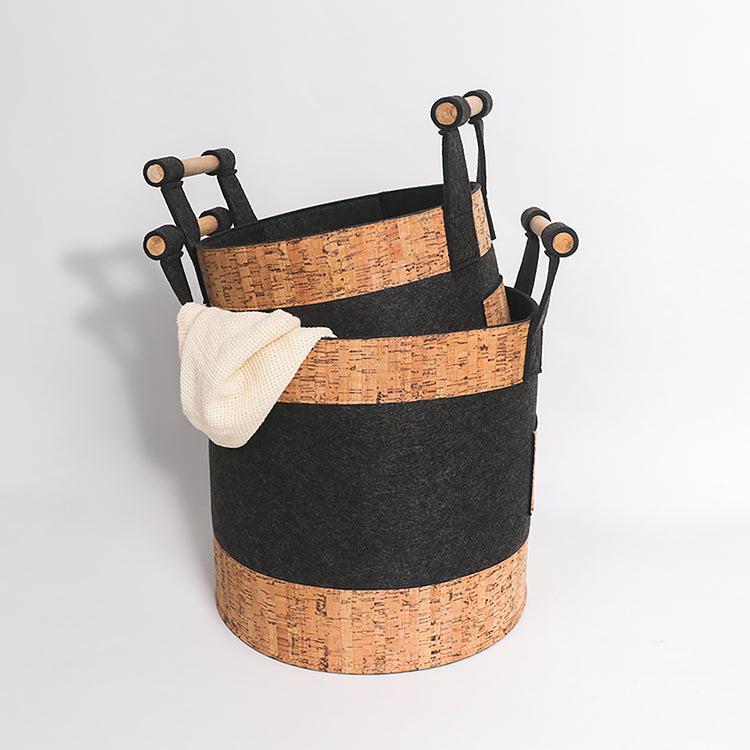 Decorative Storage Basket Bins With Wood Handles Set of 3