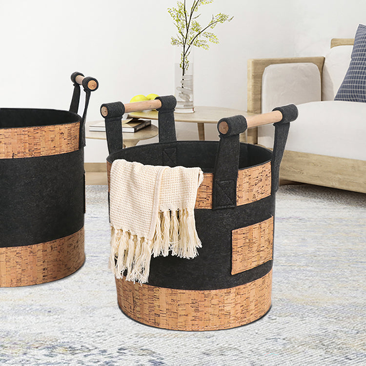Decorative Storage Basket Bins With Wood Handles Set of 3