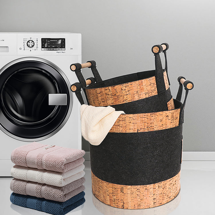 Decorative Storage Basket Bins With Wood Handles Set of 3