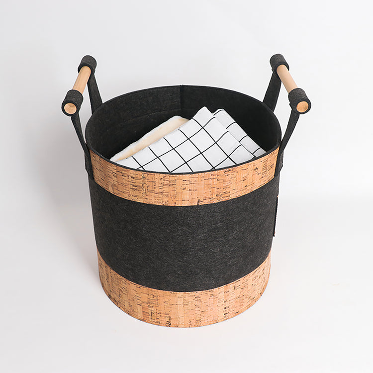 Decorative Storage Basket Bins With Wood Handles Set of 3
