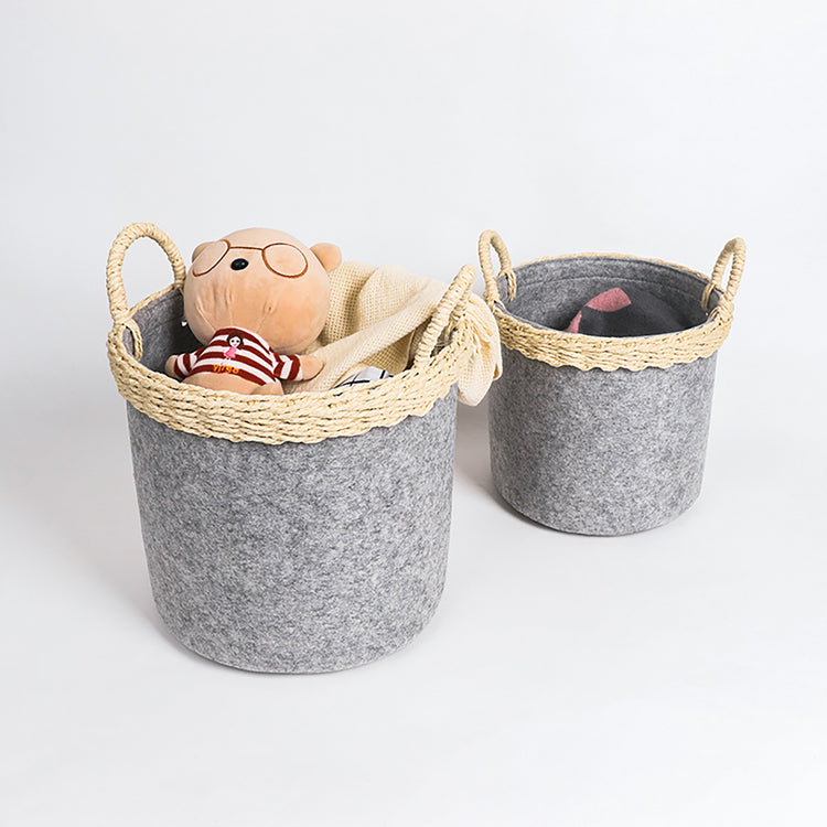 Decorative Woven Rope Storage Basket Bin With Handles Set of 3