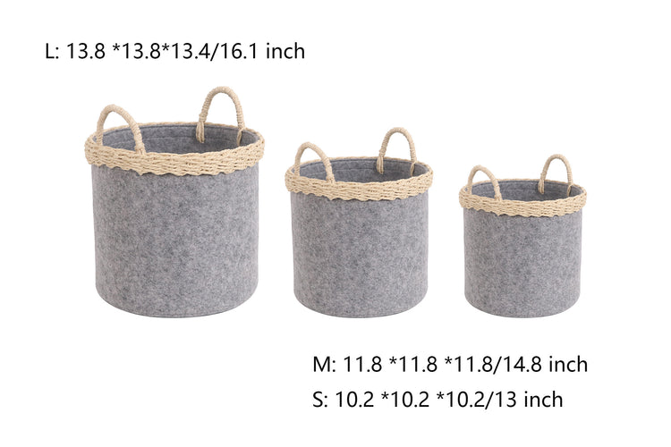 Decorative Woven Rope Storage Basket Bin With Handles Set of 3