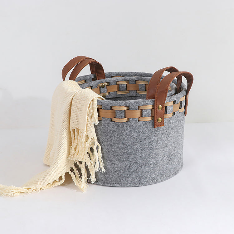 Modern Storage Basket With Faux Leather Handles Set of 3