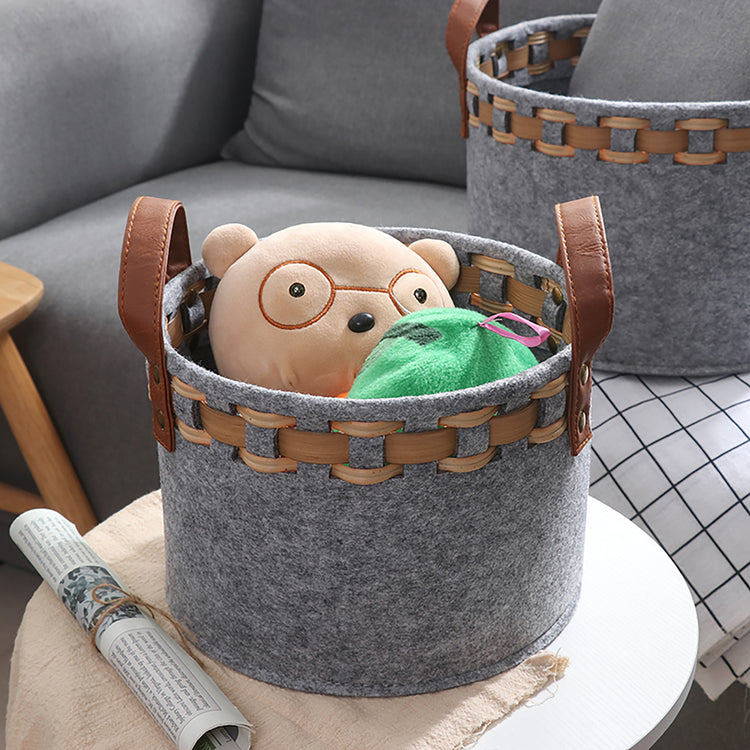 Modern Storage Basket With Faux Leather Handles Set of 3