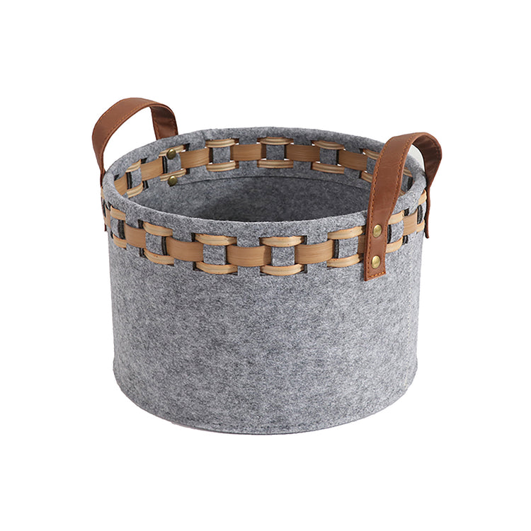 Modern Storage Basket With Faux Leather Handles Set of 3