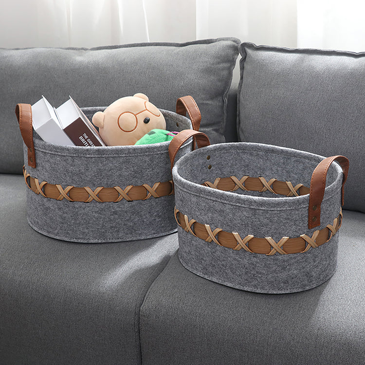 Modern Storage Basket With Faux Leather Handles Set of 3