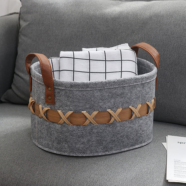 Modern Storage Basket With Faux Leather Handles Set of 3
