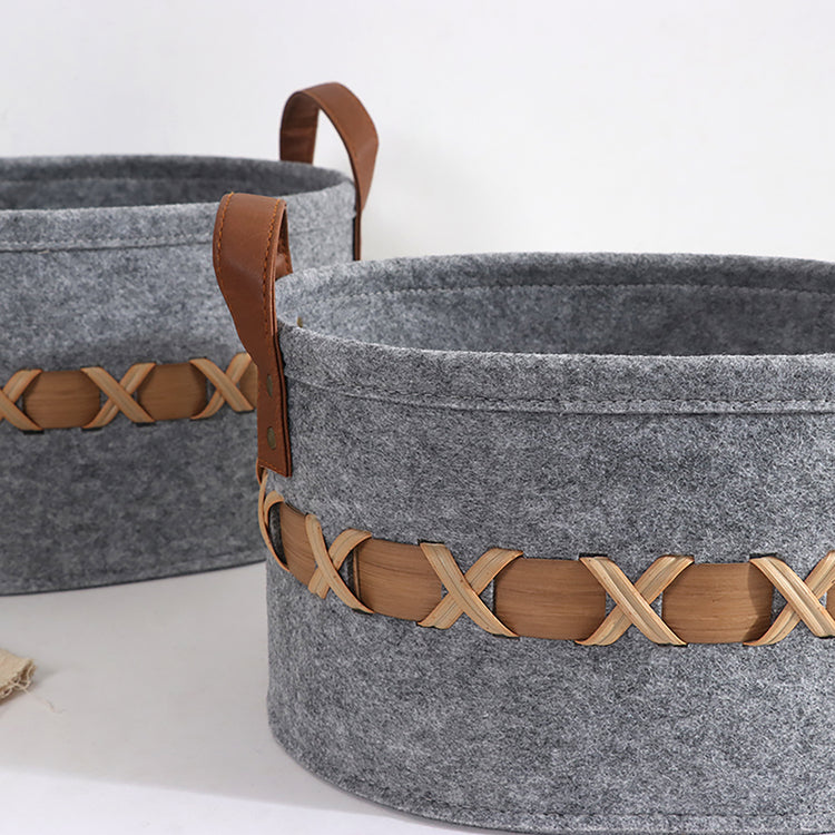 Modern Storage Basket With Faux Leather Handles Set of 3