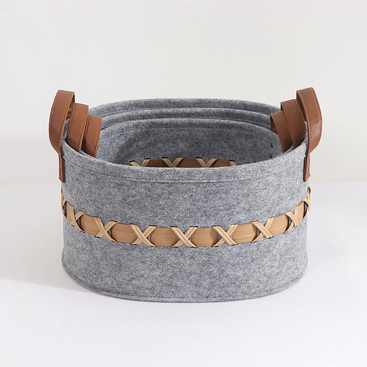 Modern Storage Basket With Faux Leather Handles Set of 3