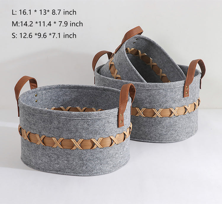 Modern Storage Basket With Faux Leather Handles Set of 3