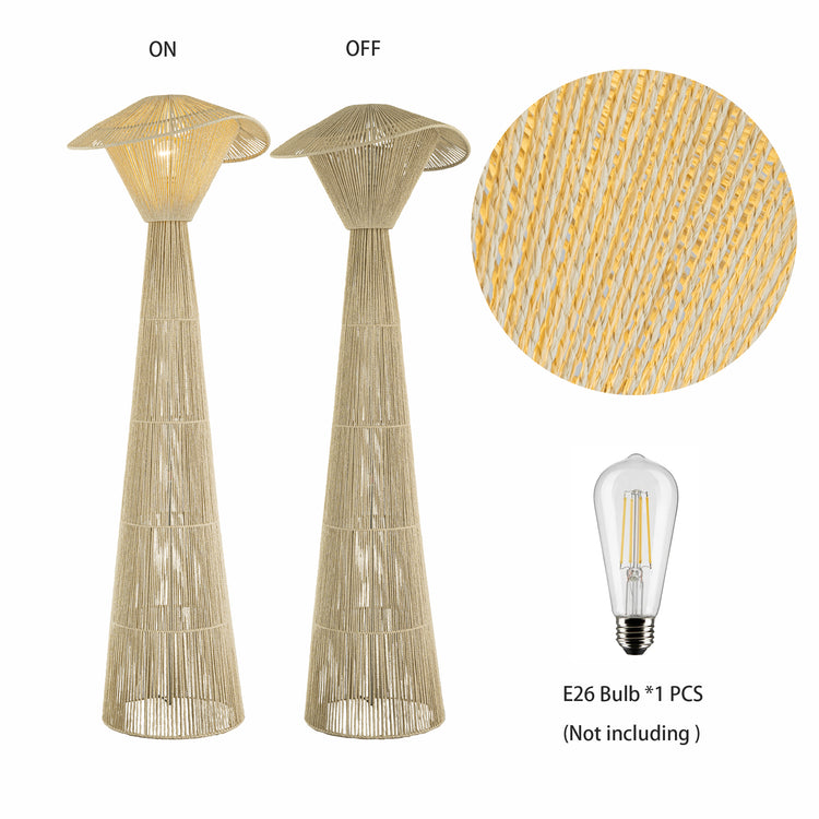 Modern 1-Light Rattan Hemp Coastal Boho 60 in. Floor Lamp Beige Handwoven Corner Light for Bedroom, Living Room With Hat-Shaped Shade