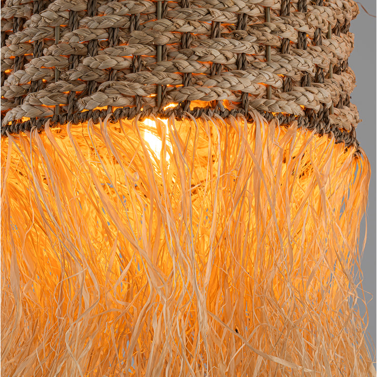 Amber 3-Light 72" Rattan Raffia Arc Floor Lamp in Matte Black