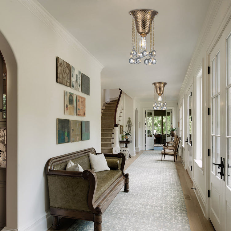 Nora Modern Glam Hammered Flush Mount Ceiling Light French Gold Finish with Crystal Accent