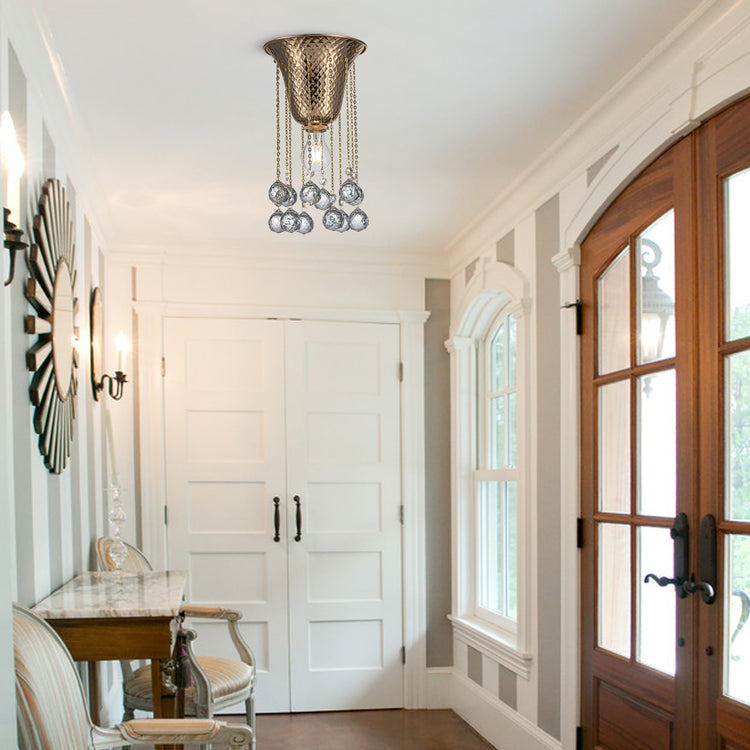 Nora Modern Glam Hammered Flush Mount Ceiling Light French Gold Finish with Crystal Accent