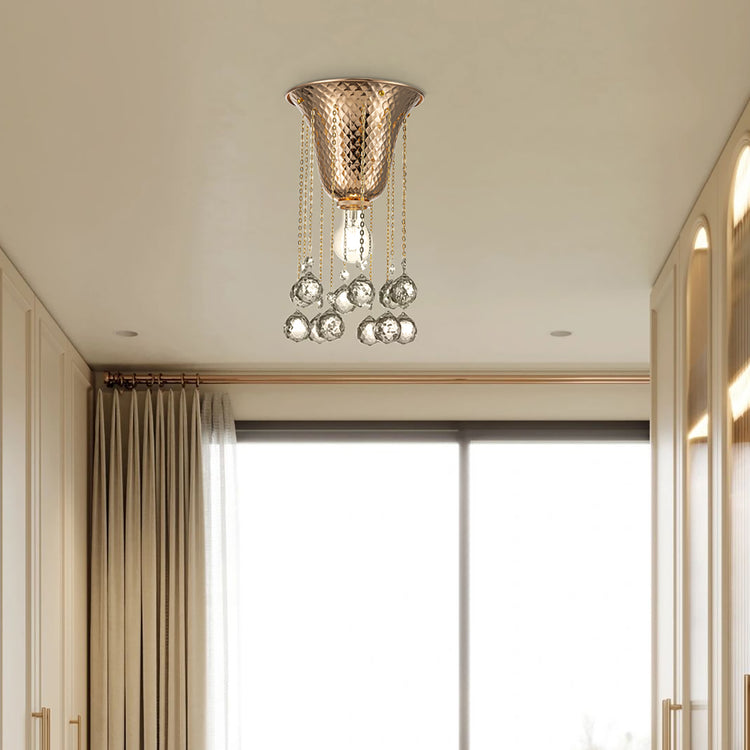 Nora Modern Glam Hammered Flush Mount Ceiling Light French Gold Finish with Crystal Accent