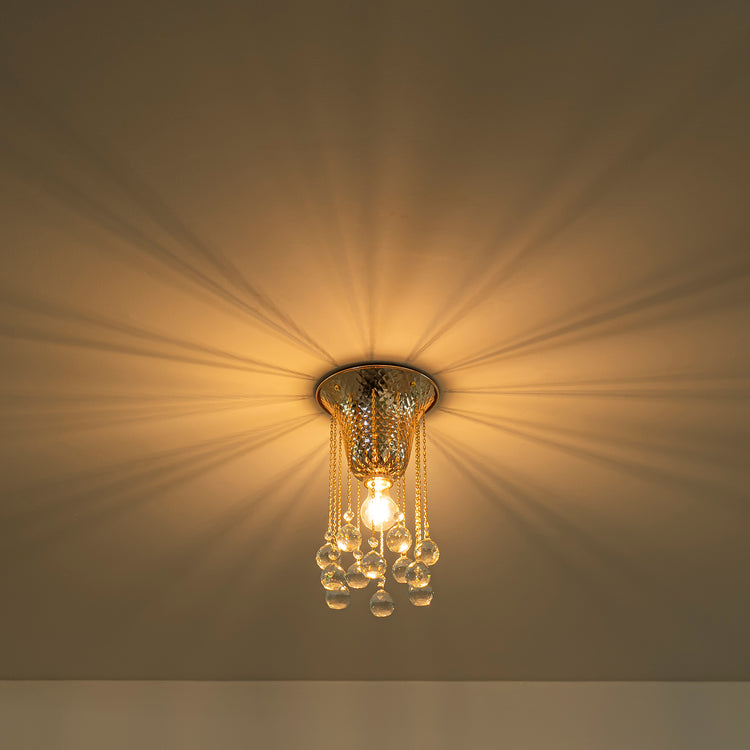 Nora Modern Glam Hammered Flush Mount Ceiling Light French Gold Finish with Crystal Accent