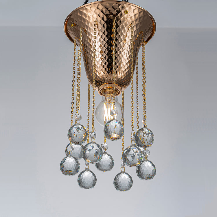 Nora Modern Glam Hammered Flush Mount Ceiling Light French Gold Finish with Crystal Accent